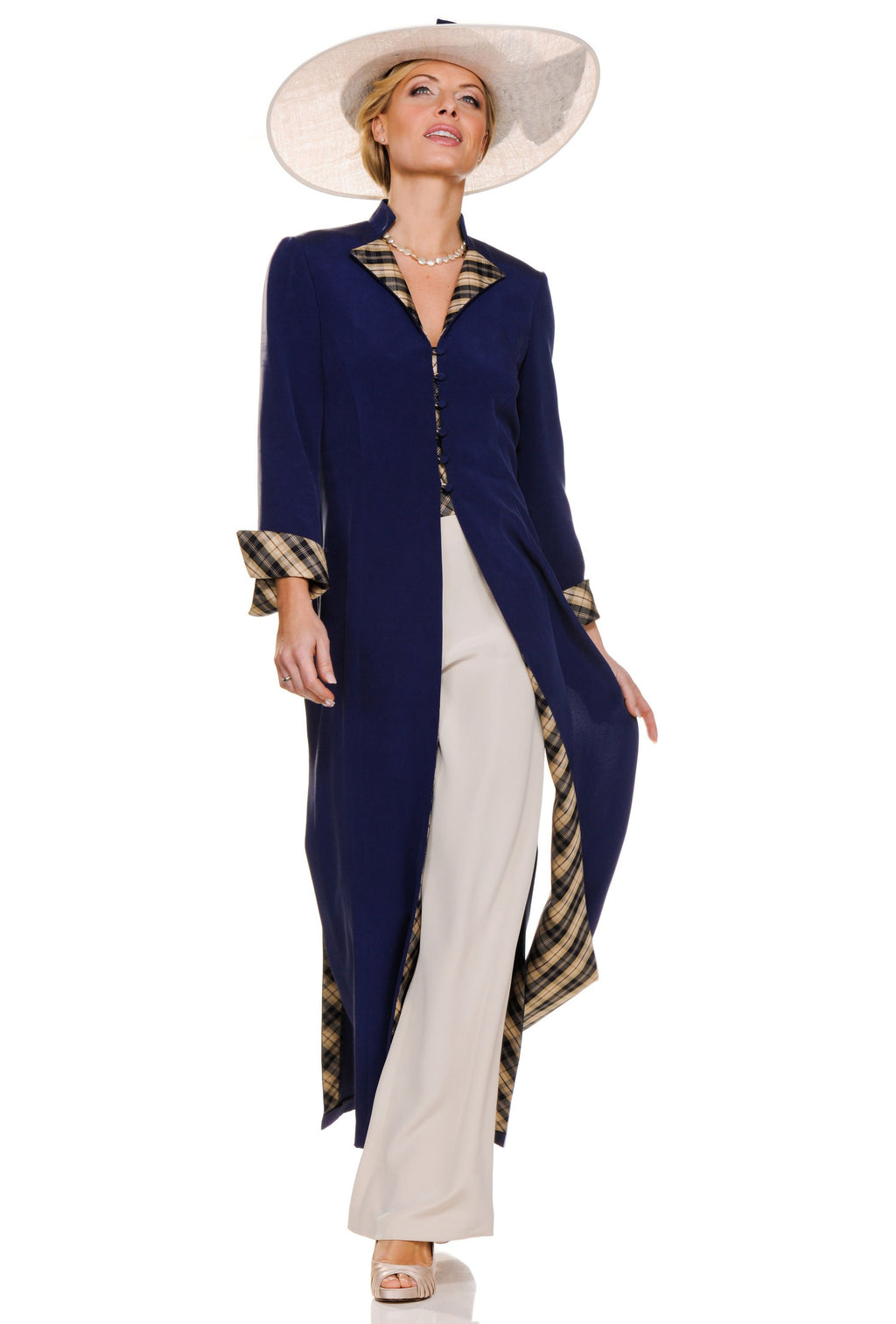 Tartan Collection Elegant Tartan Coat with Trouser Suit