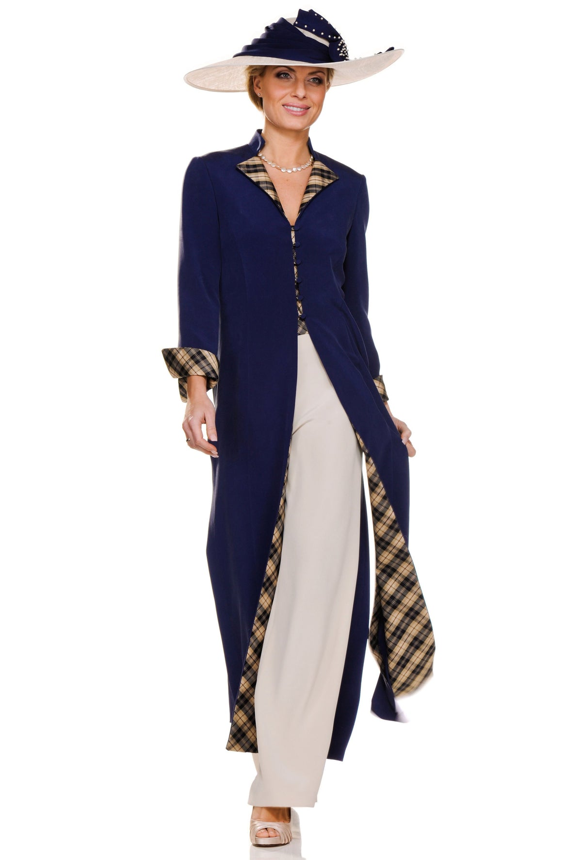 Tartan Collection Elegant Tartan Coat with Trouser Suit