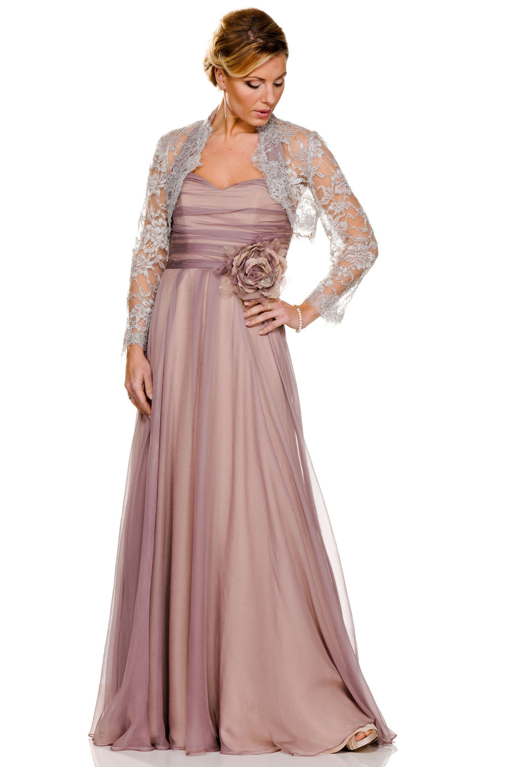 ARCHIVE SALE - Mother of the Bride Blush Pink Elegant Organza Dress with Rose Waist Detail - Size 10
