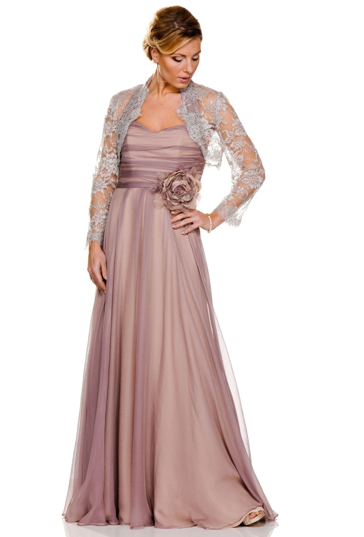 ARCHIVE SALE - Mother of the Bride Blush Pink Elegant Organza Dress with Rose Waist Detail - Size 10