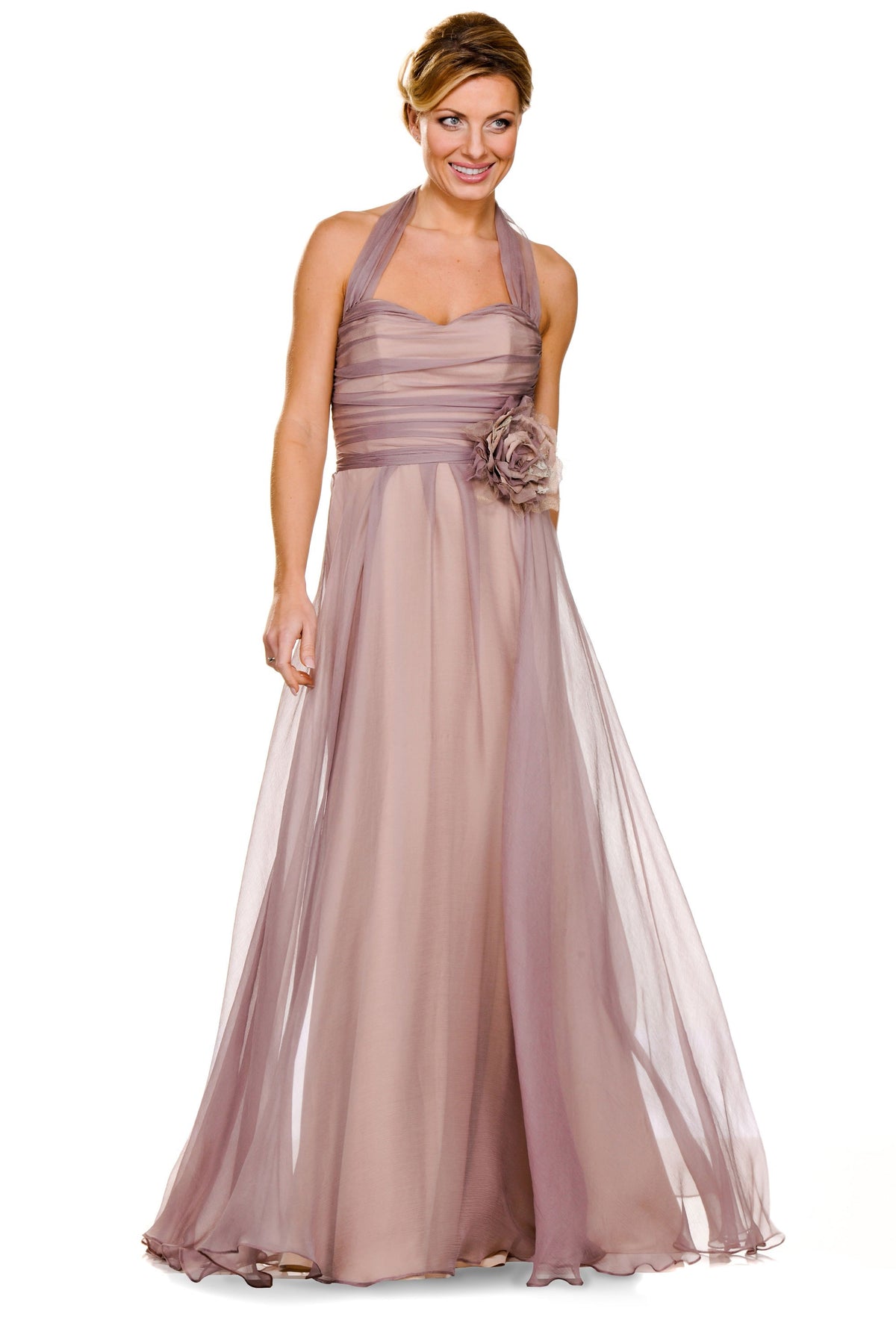 ARCHIVE SALE - Mother of the Bride Blush Pink Elegant Organza Dress with Rose Waist Detail - Size 10