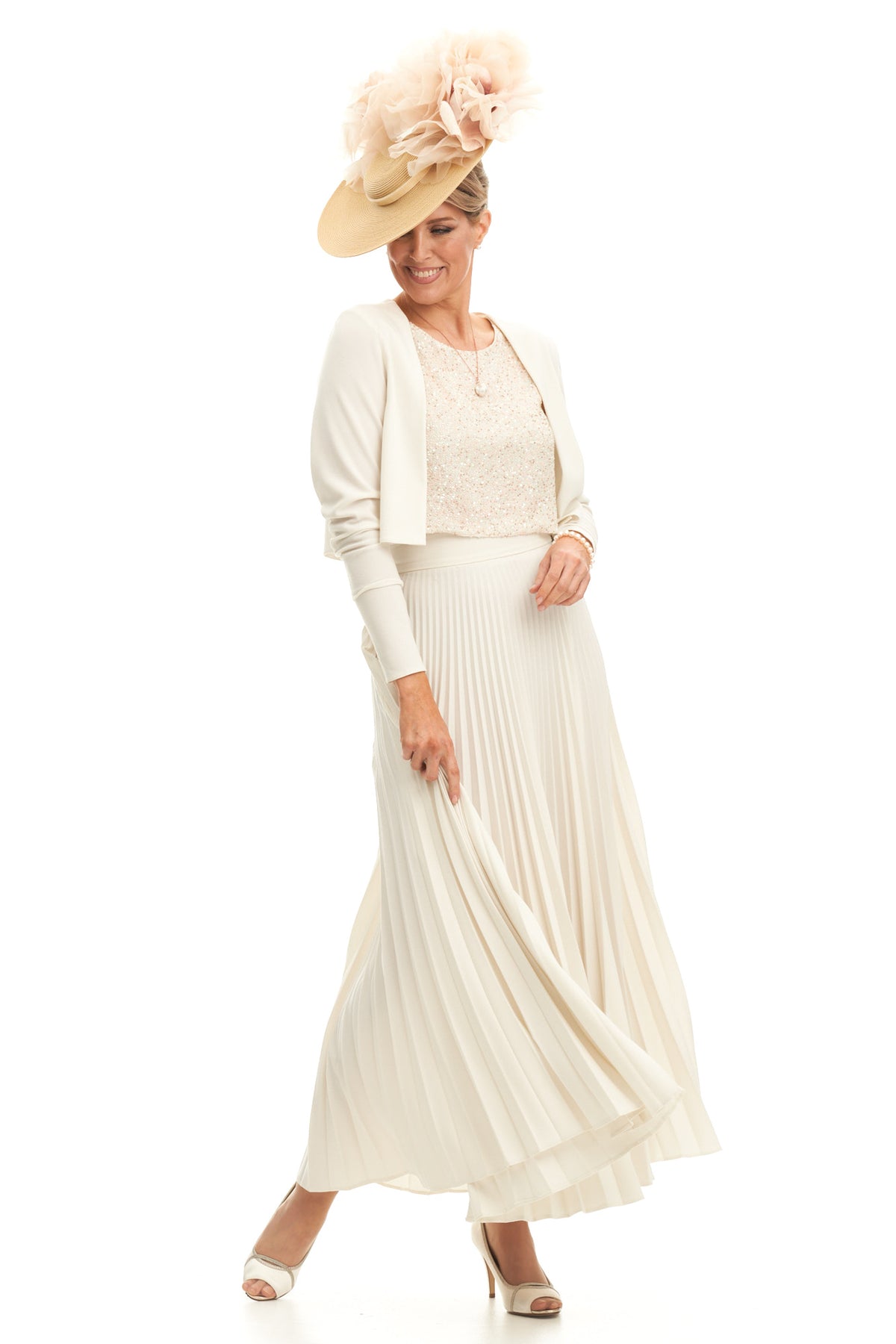 Occasion Wear - Crepe Pleated Skirt Crop Jacket and Beaded Top