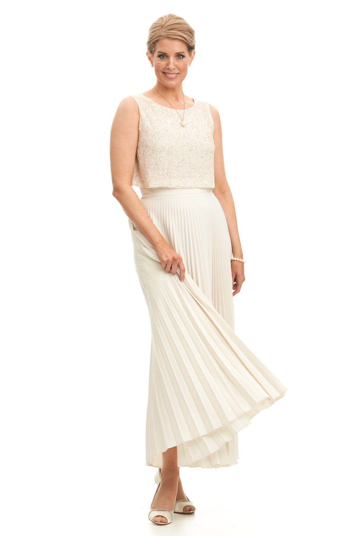 Occasion Wear - Crepe Pleated Skirt Crop Jacket and Beaded Top