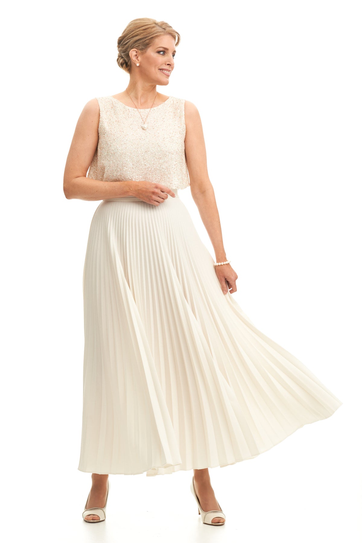 Occasion Wear - Crepe Pleated Skirt Crop Jacket and Beaded Top