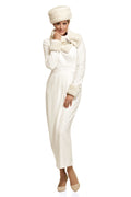 Crepe Tulip Dress with Detachable Fur Cuff and Scarf