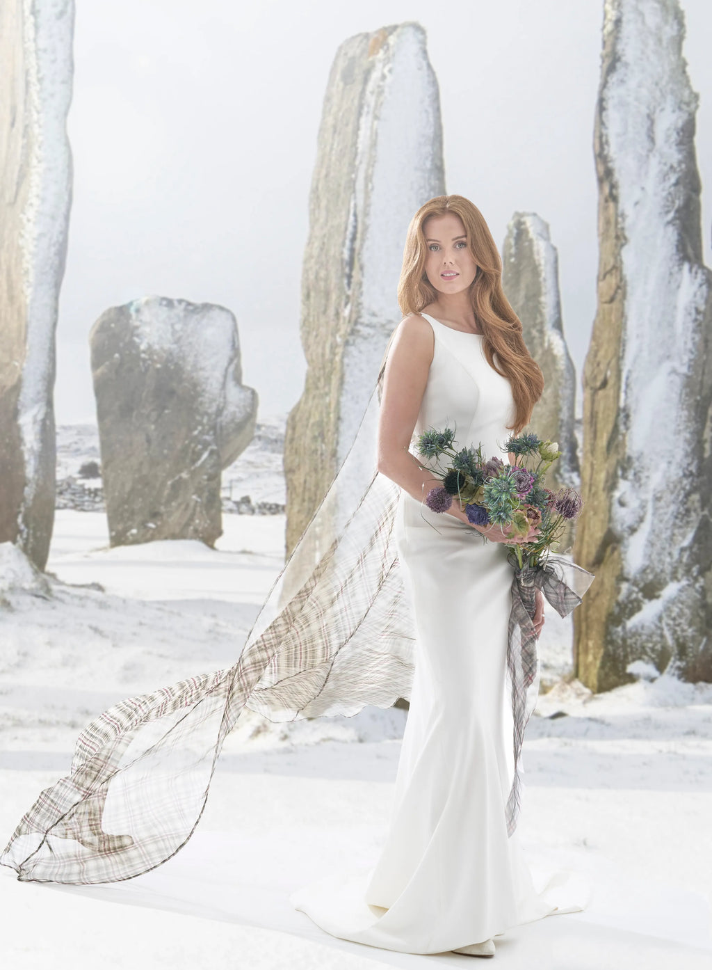 Callanish Tartan Organza Flowing Train for Bridal Dress