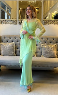 SALE - Light Lime Green Sheer Wrap Dress with Neckline