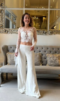 SALE - Lace Crop Top and Wide-Leg Pants Set with Side Slits
