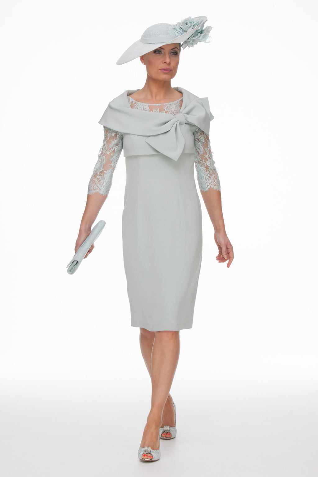 Occasion Wear - Duck Egg Lace Dress with Bow Jacket