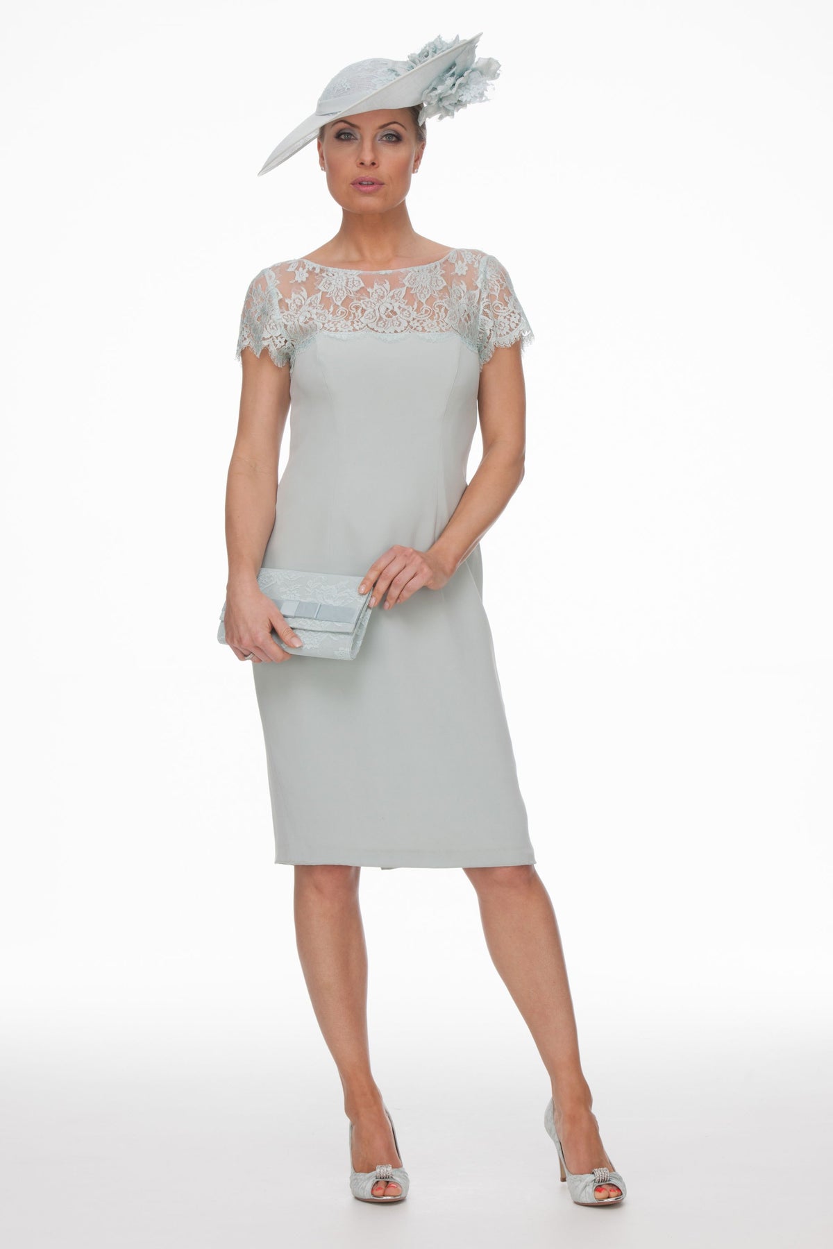 Occasion Wear - Duck Egg Lace Dress with Bow Jacket