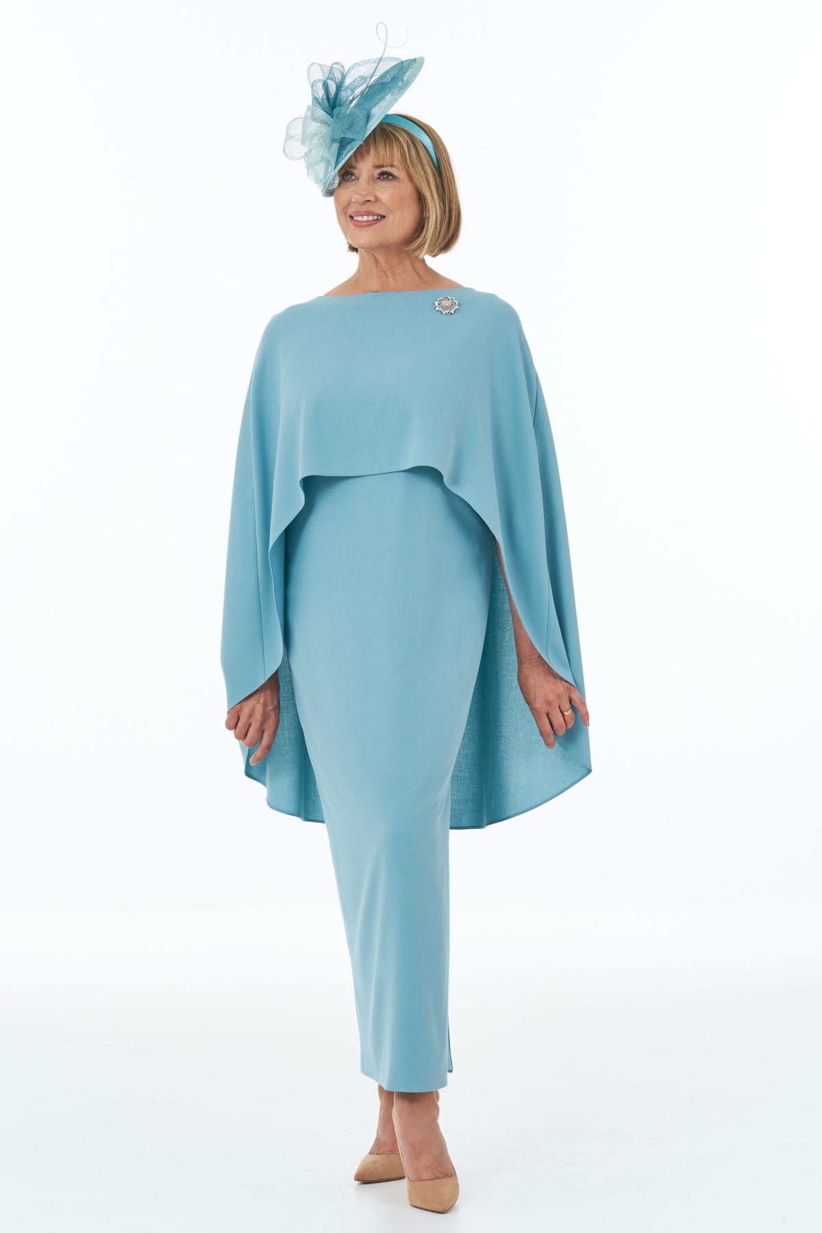 Occasion Wear - Long Side Slit Dress in Duck Egg