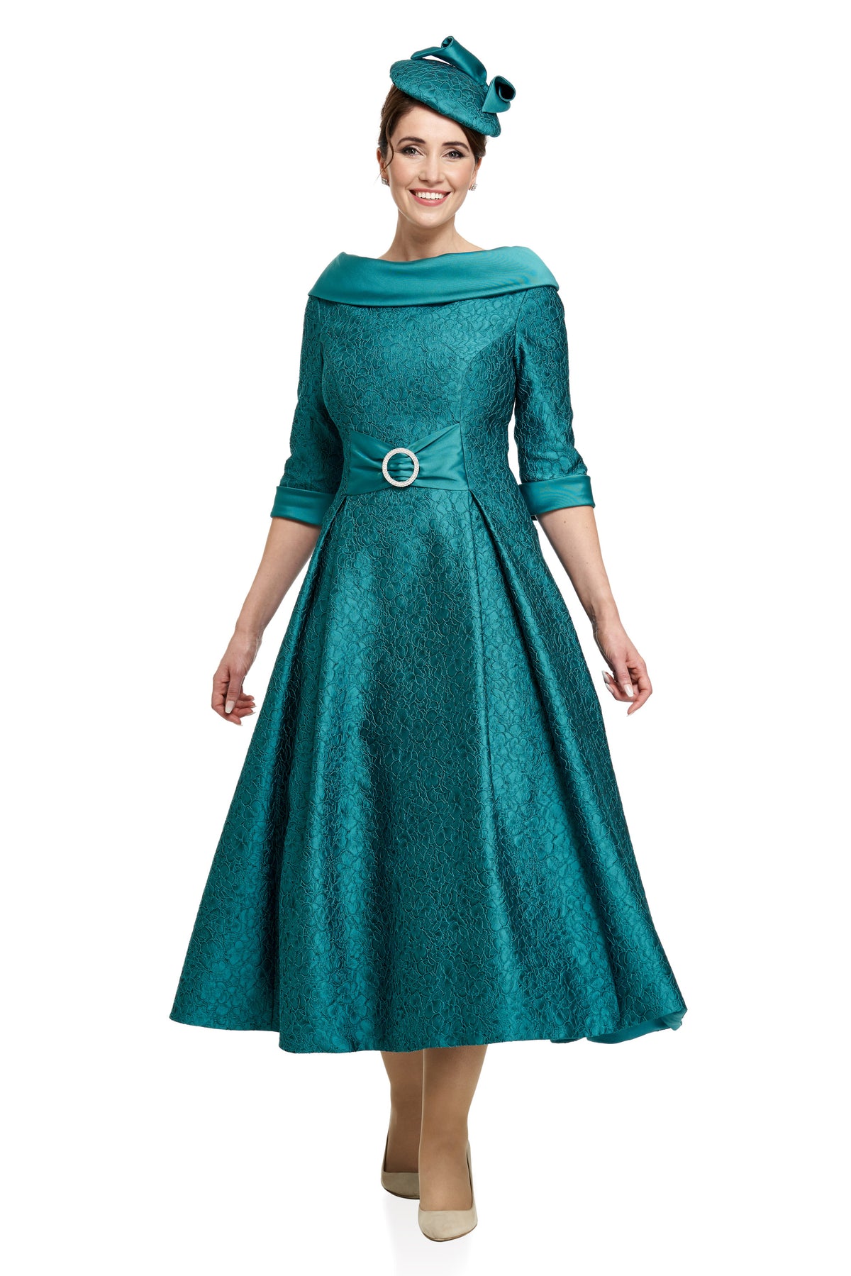 Occasion Wear - Elegant 50’s Tea Length Jacquard Dress