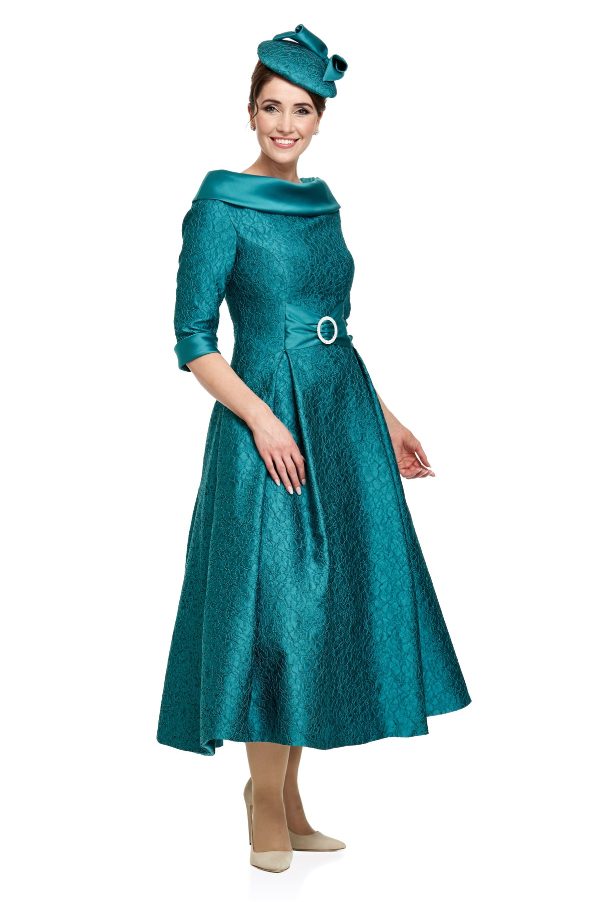Occasion Wear - Elegant 50’s Tea Length Jacquard Dress