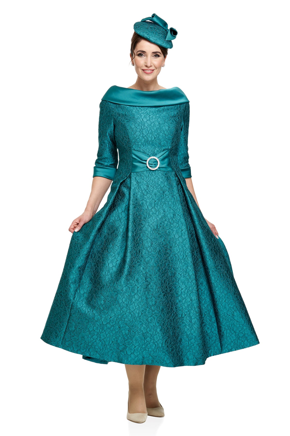Occasion Wear - Elegant 50’s Tea Length Jacquard Dress