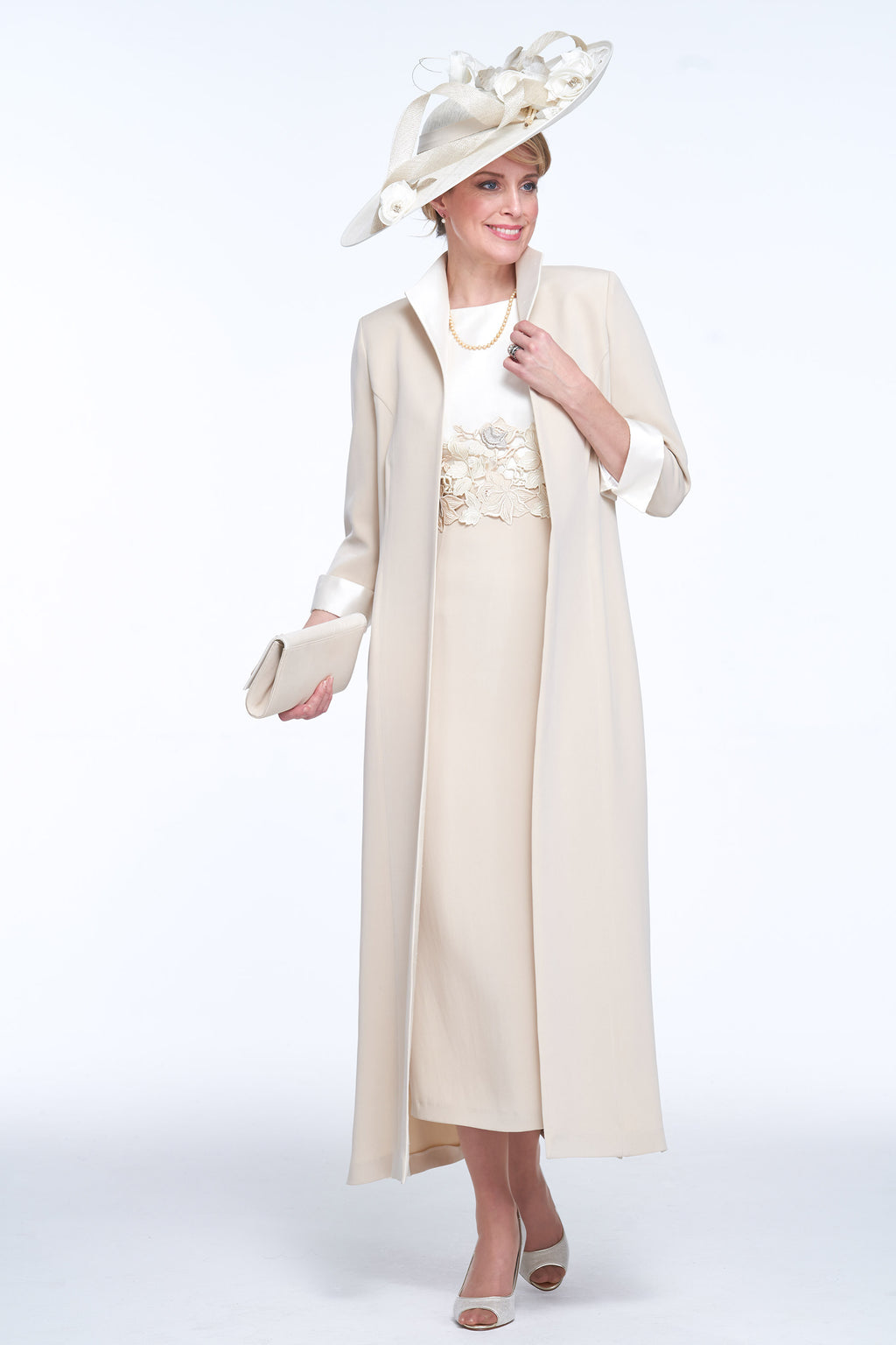 Occasion Wear - Elegant Coat and Dress with Guipure Detail