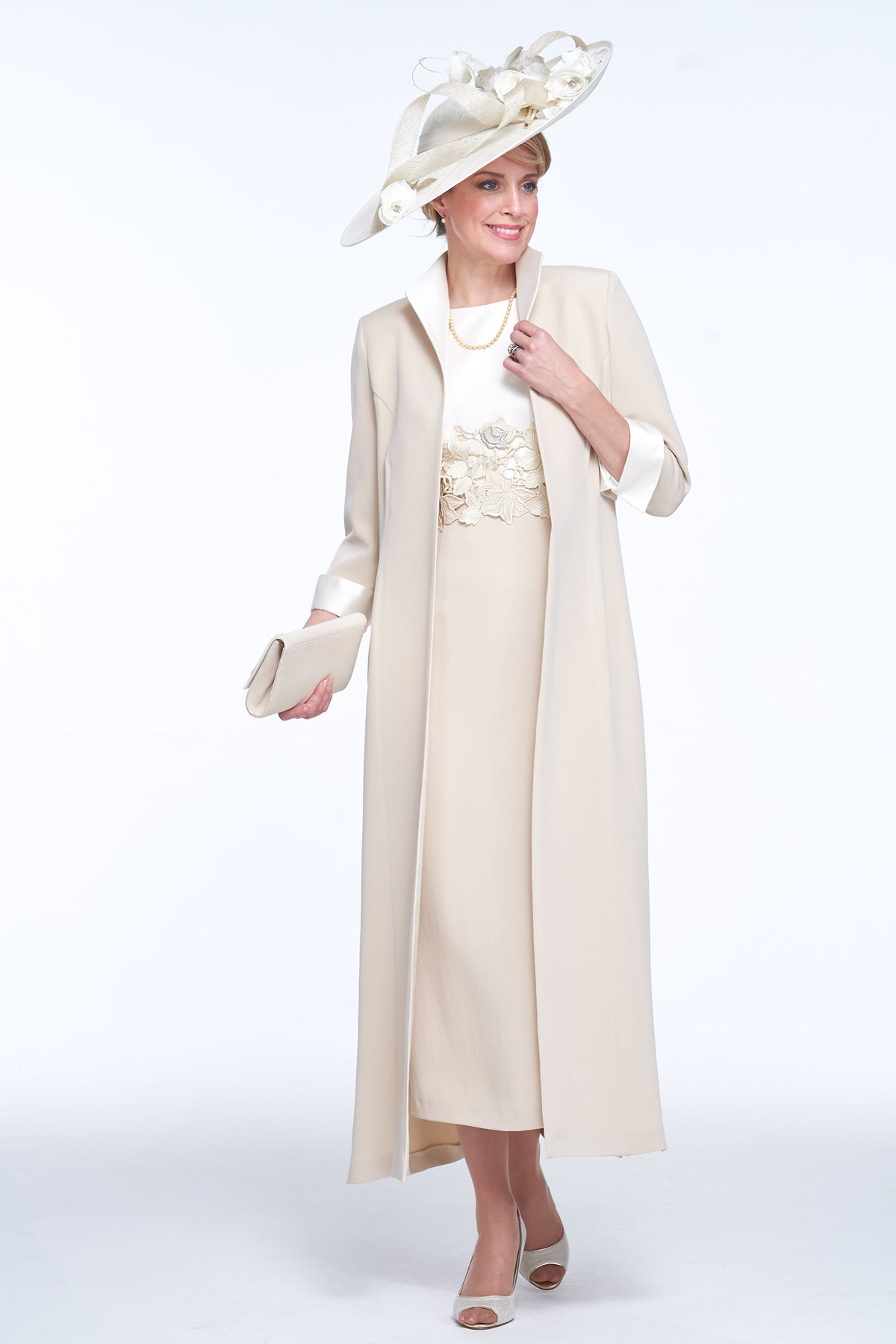 Occasion Wear - Elegant Coat and Dress with Guipure Detail