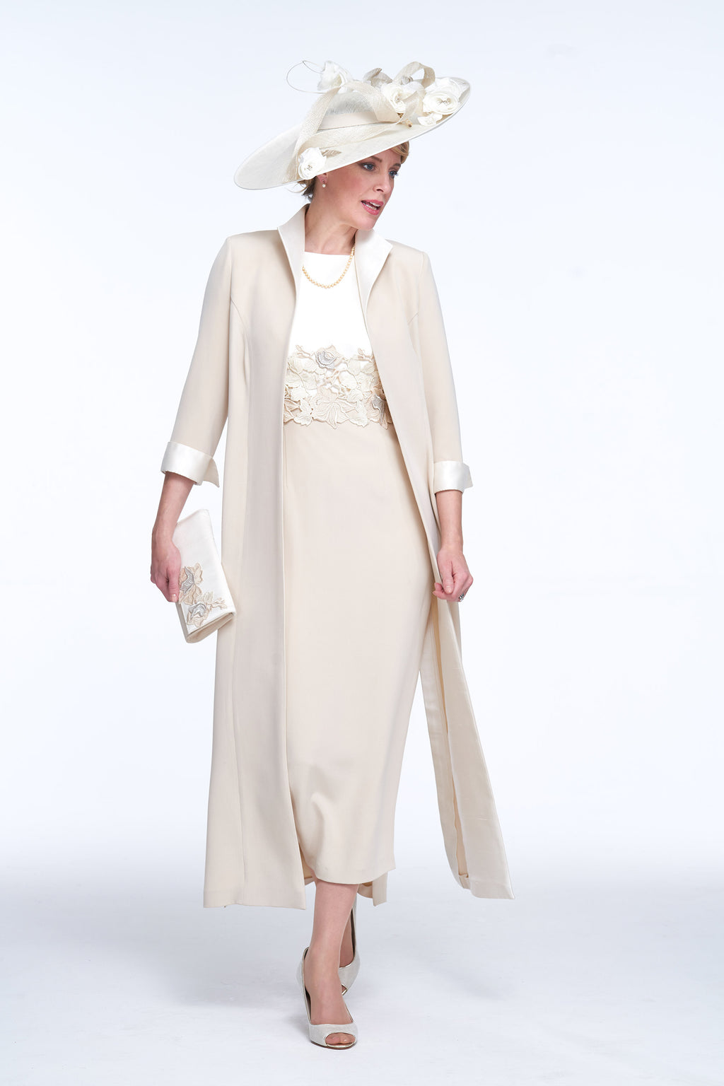 Occasion Wear - Elegant Coat and Dress with Guipure Detail