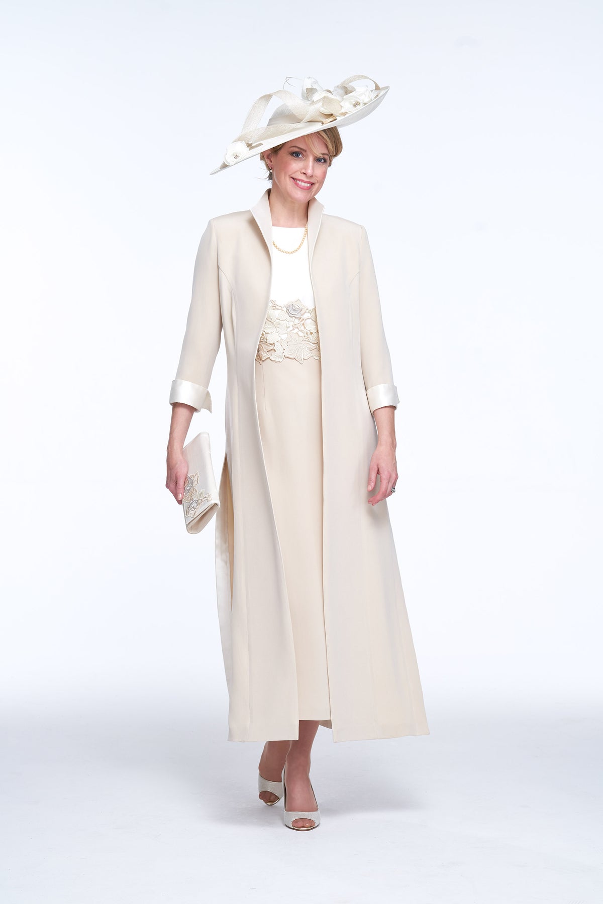 Occasion Wear - Elegant Coat and Dress with Guipure Detail