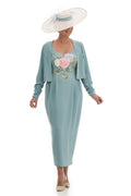 Embroidered Front Dress With Crop Swing Jacket