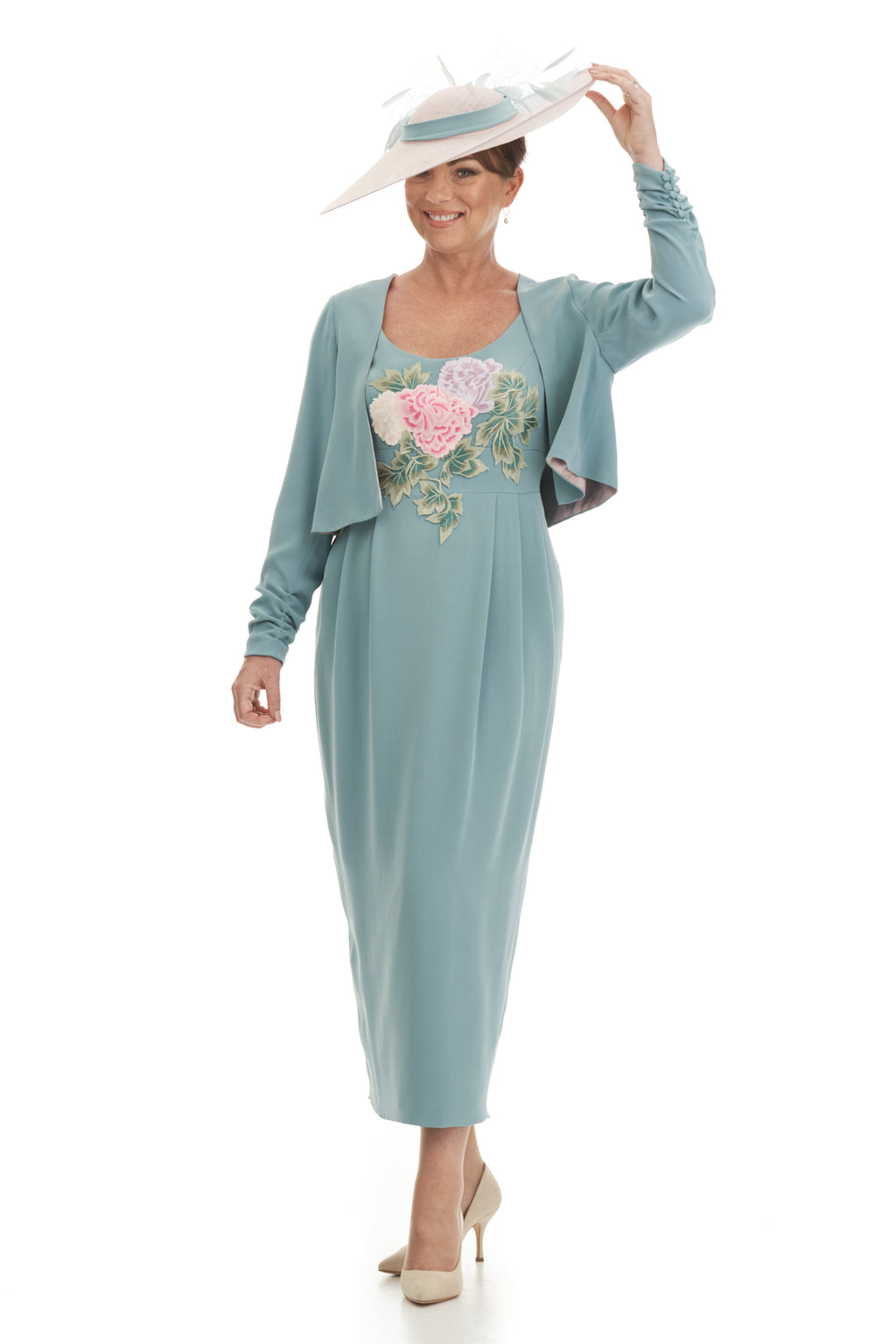 Occasion Wear - Embroidered Front Dress with Crop Swing Jacket