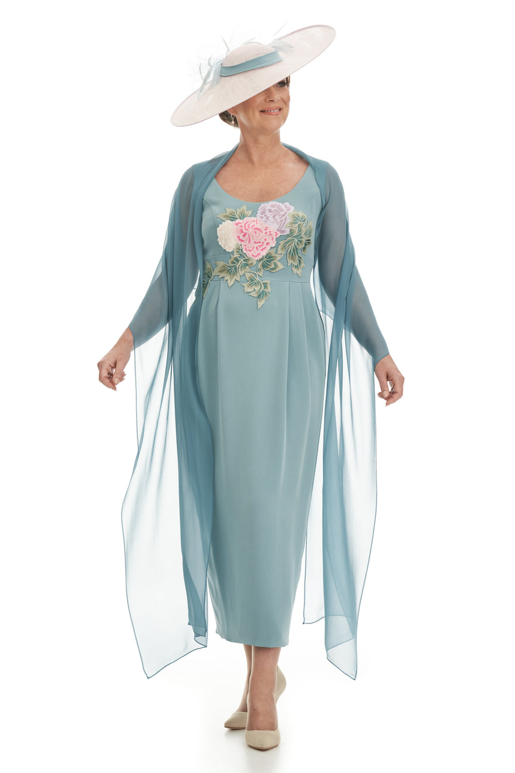Occasion Wear - Embroidered Front Dress with Crop Swing Jacket