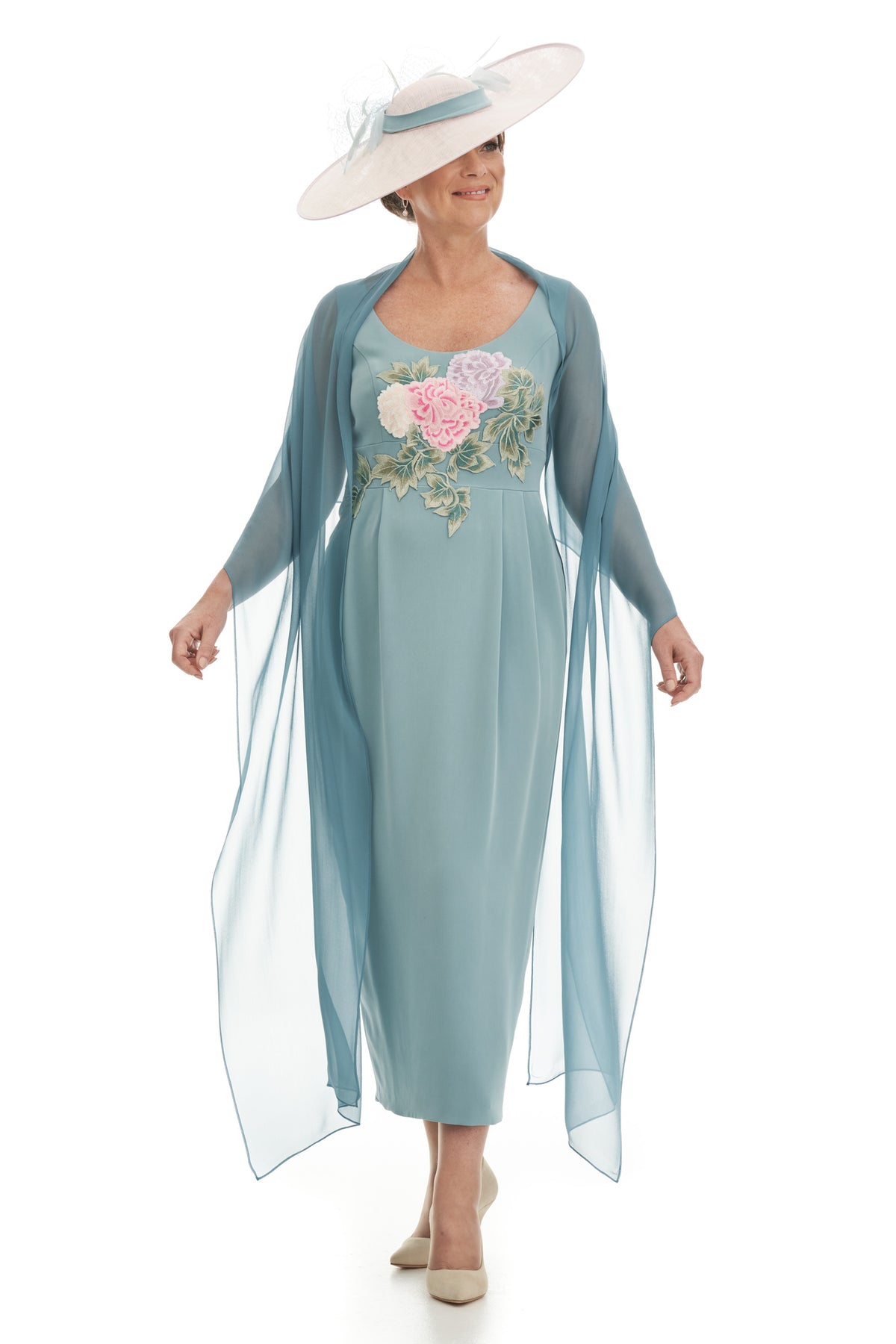 Occasion Wear - Embroidered Front Dress with Crop Swing Jacket