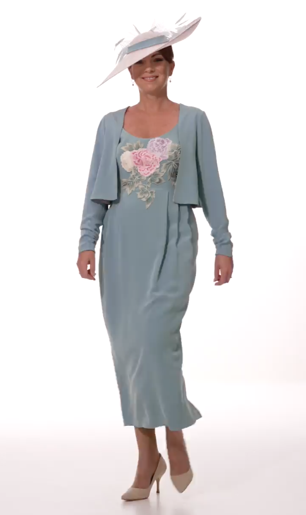 Occasion Wear - Embroidered Front Dress with Crop Swing Jacket