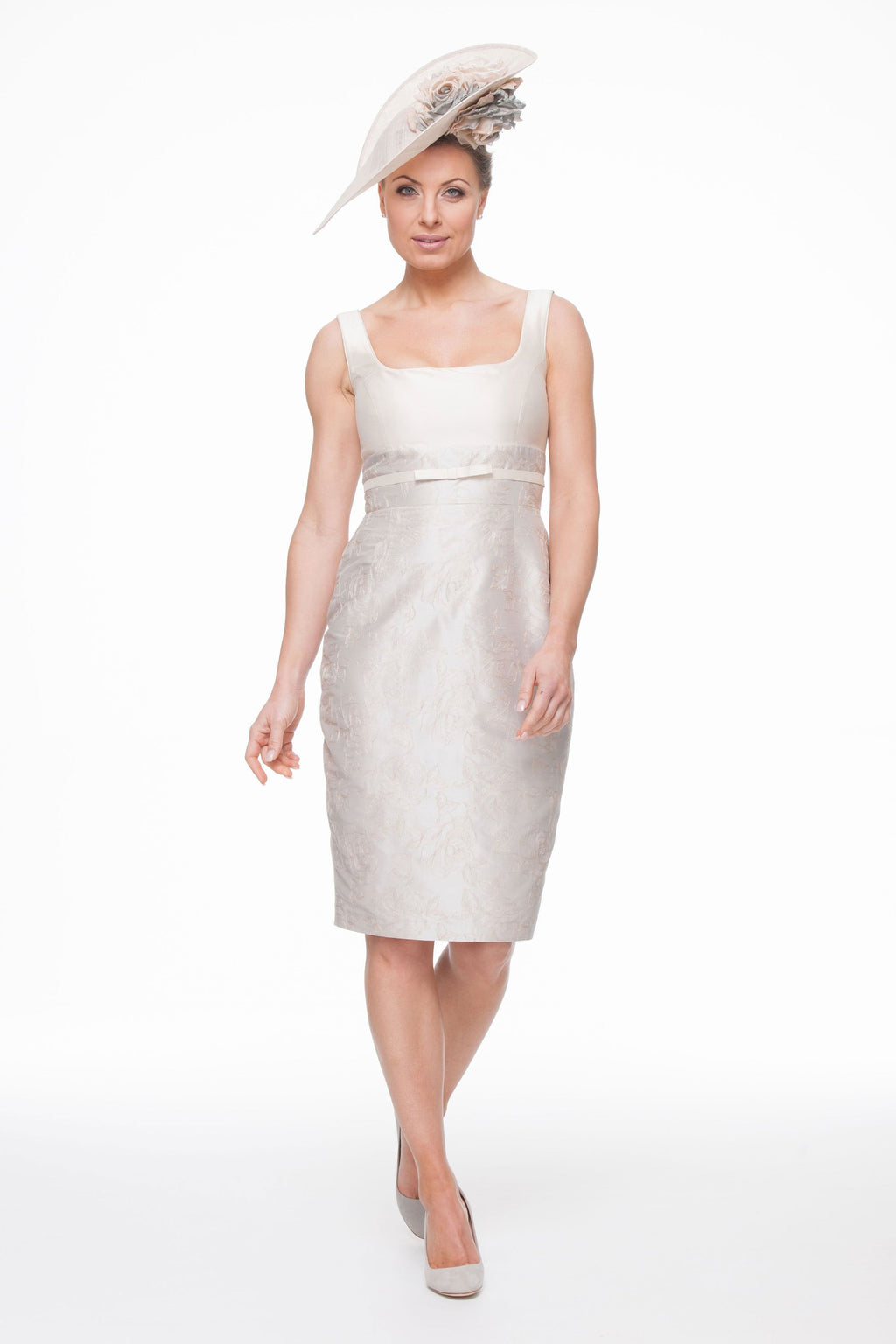 Occasion Wear - Embroidered Silk Peplum Jacket and Straight Dress