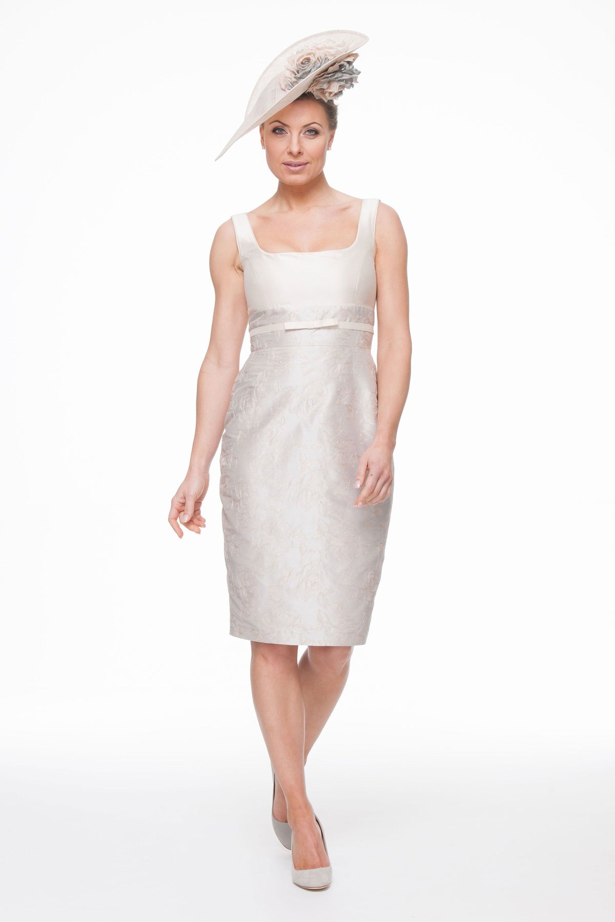 Occasion Wear - Embroidered Silk Peplum Jacket and Straight Dress