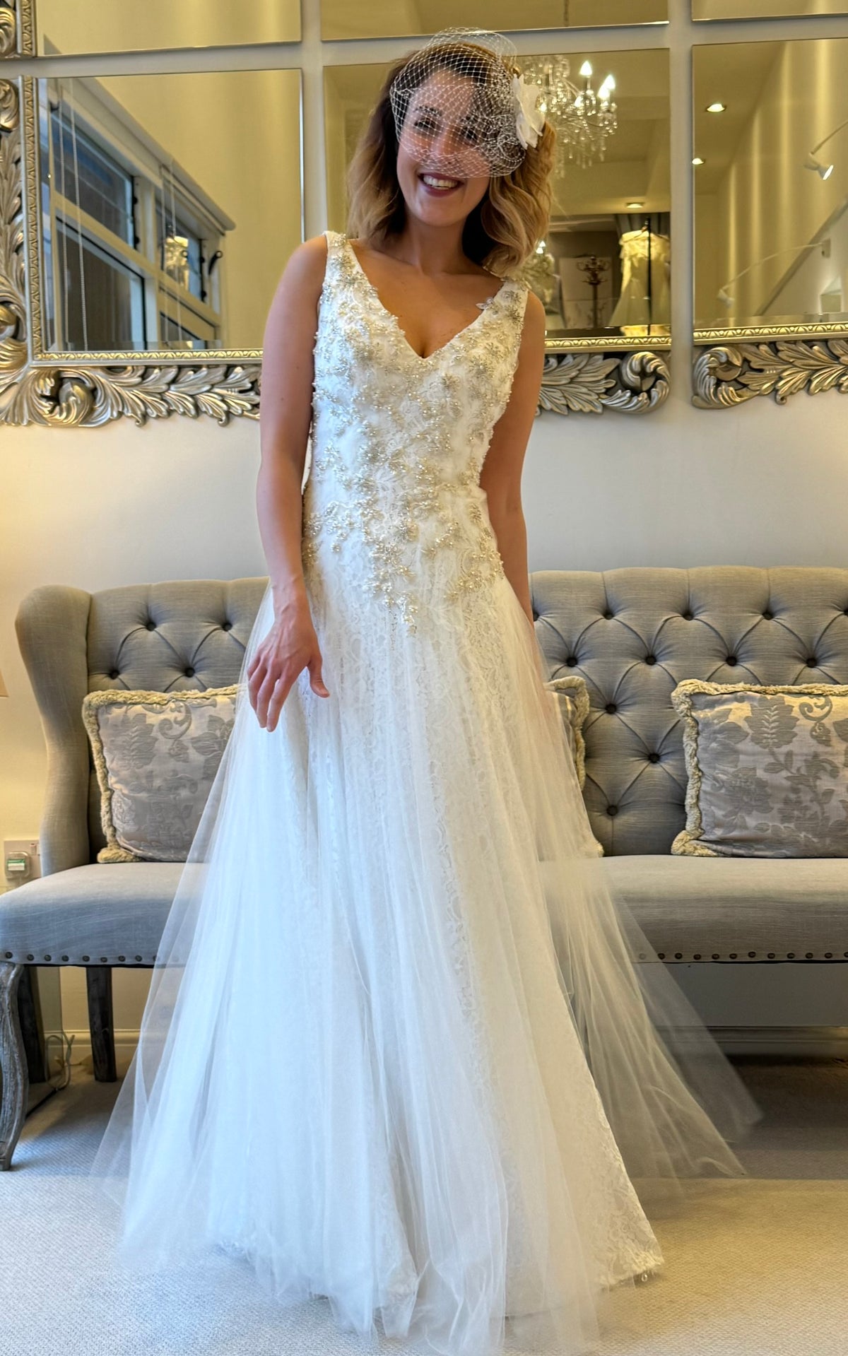 SALE - V-Neck Sleeveless Dress and Flowing Tulle Skirt