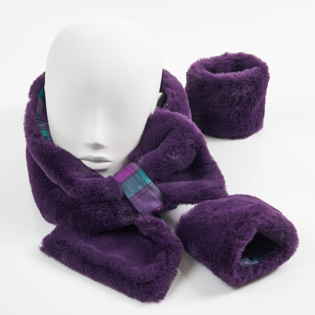 Purple Faux Fur with ByStorm Silk Tartan Collar and Cuffs