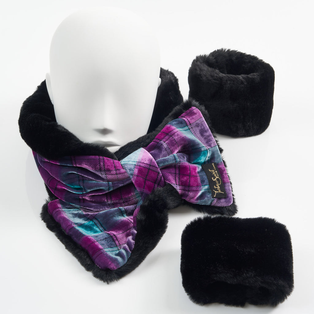Collar and Cuffs - Black Faux Fur with ByStorm Velvet Tartan