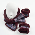 Burgundy Faux Fur with Islay Mist Tartan Collar and Cuffs