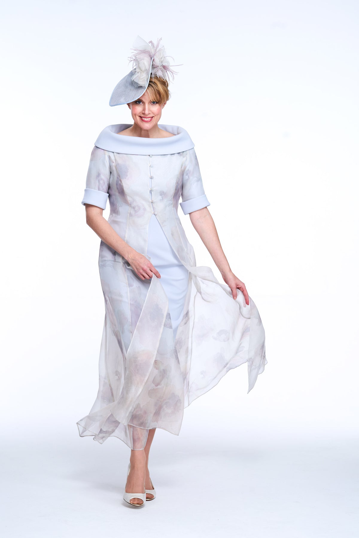 Occasion Wear - Floral Print Organza Coat and Fitted Dress