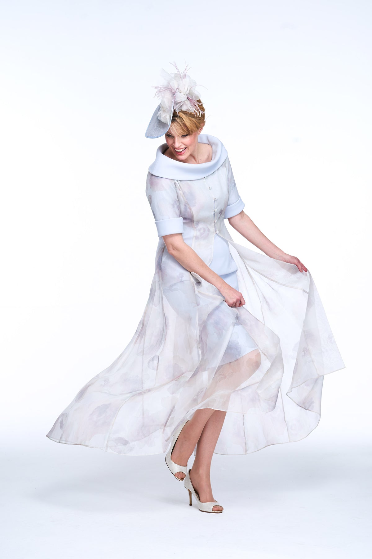Occasion Wear - Floral Print Organza Coat and Fitted Dress