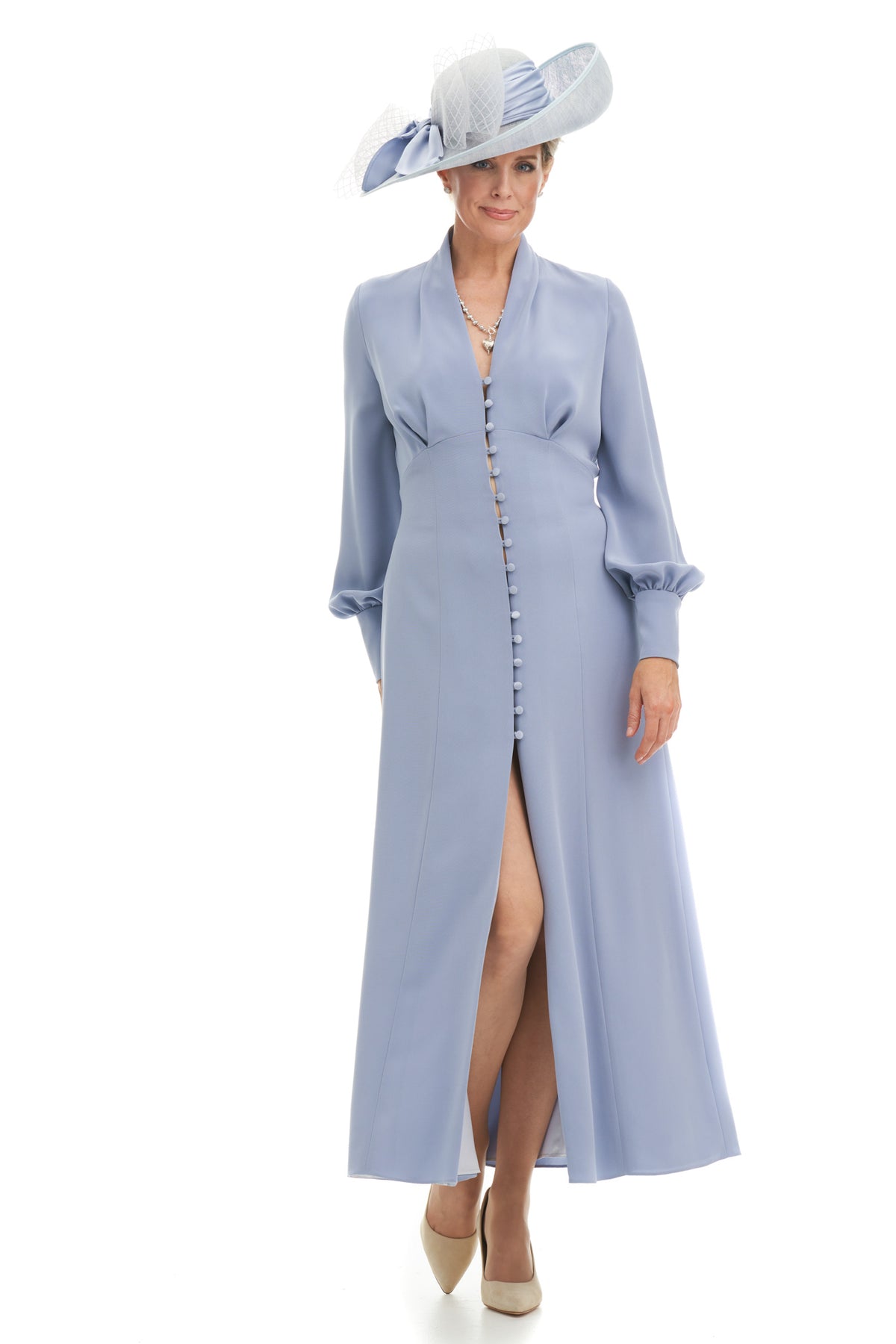 Forties Style Elegant Tea Length Button Front Dress