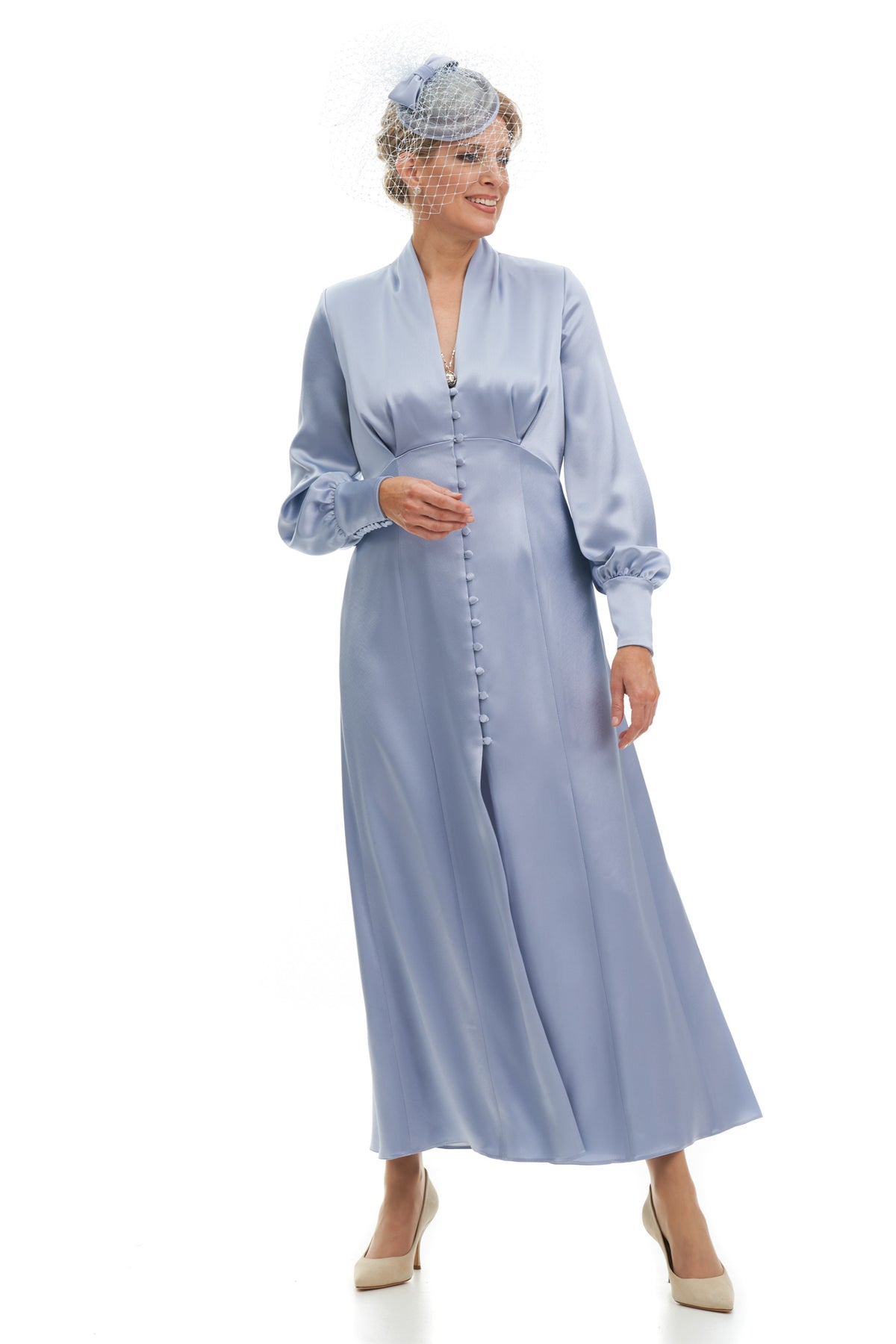 Occasion Wear - Forties Style Elegant Tea Length Button Front Dress