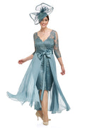 French Lace Dress with Detachable Pleated Chiffon Overskirt