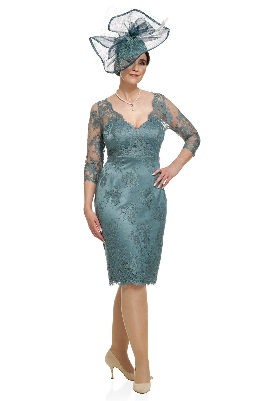 Occasion Wear - French Lace Dress with Detachable Pleated Chiffon Overskirt