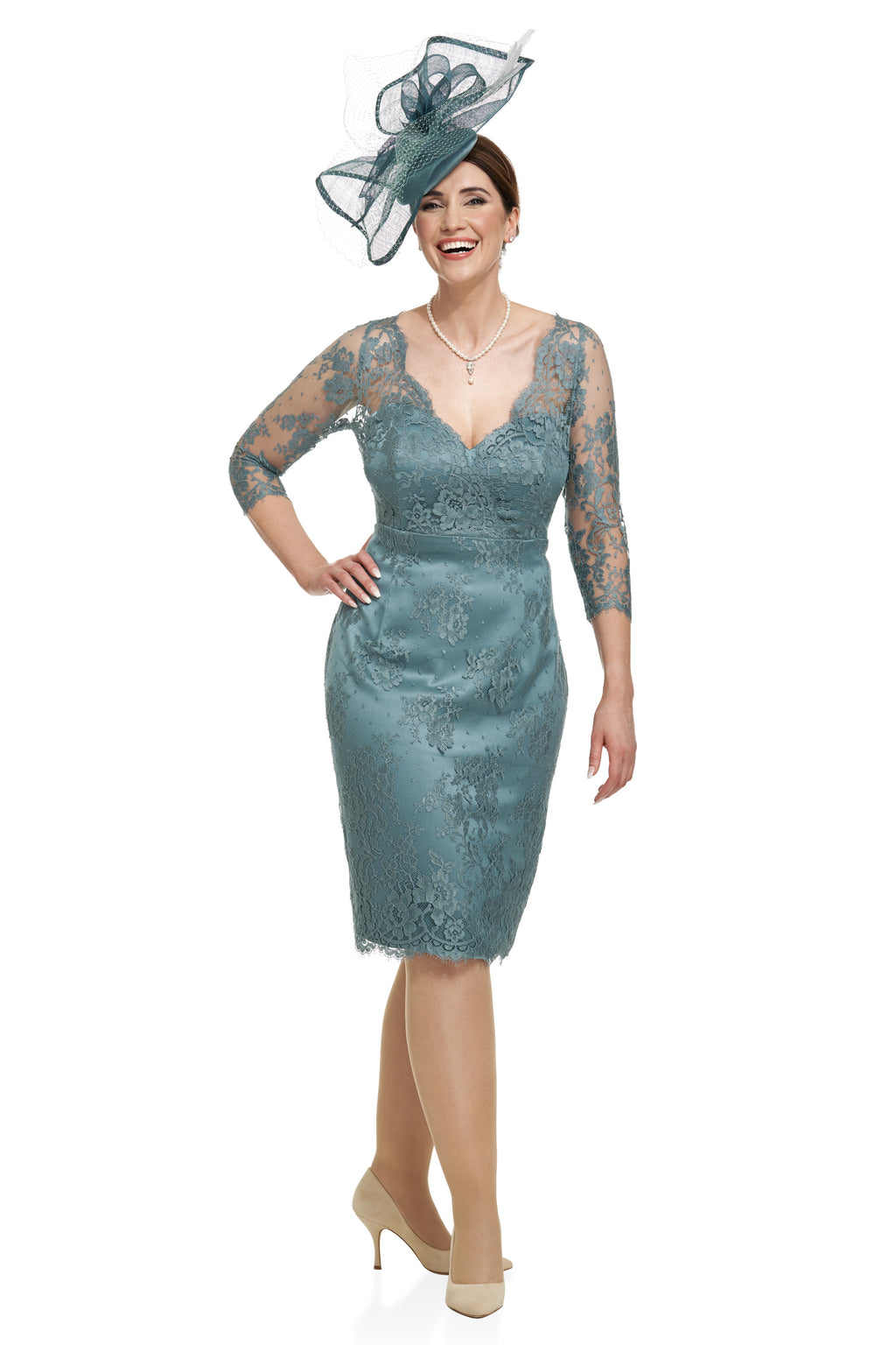 Occasion Wear - French Lace Dress with Detachable Pleated Chiffon Overskirt