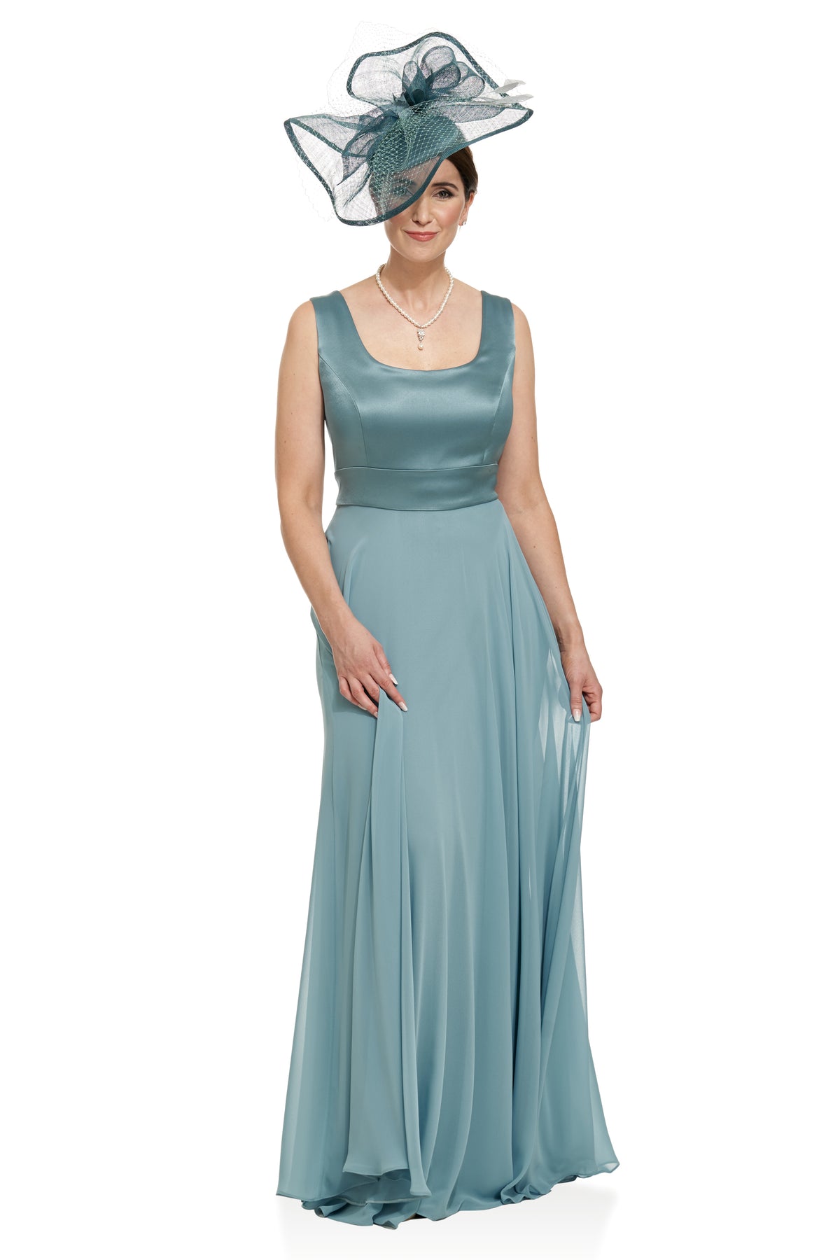 Occasion Wear - Full-Length Chiffon Dress with Beaded Top