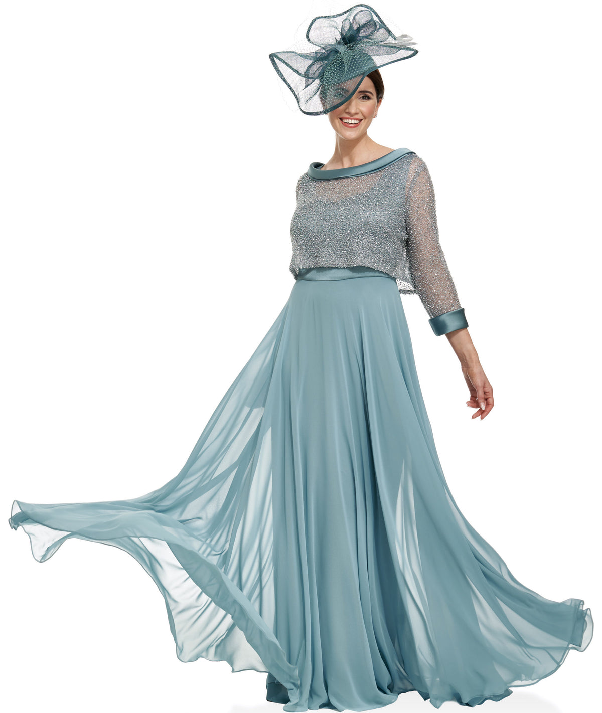 Full Length Chiffon Dress with Beaded Top