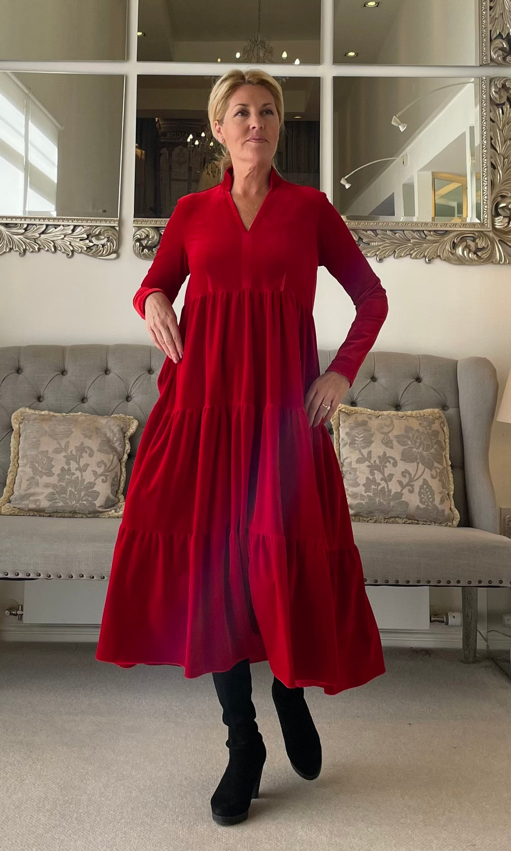 Red Velvet Tiered Dress