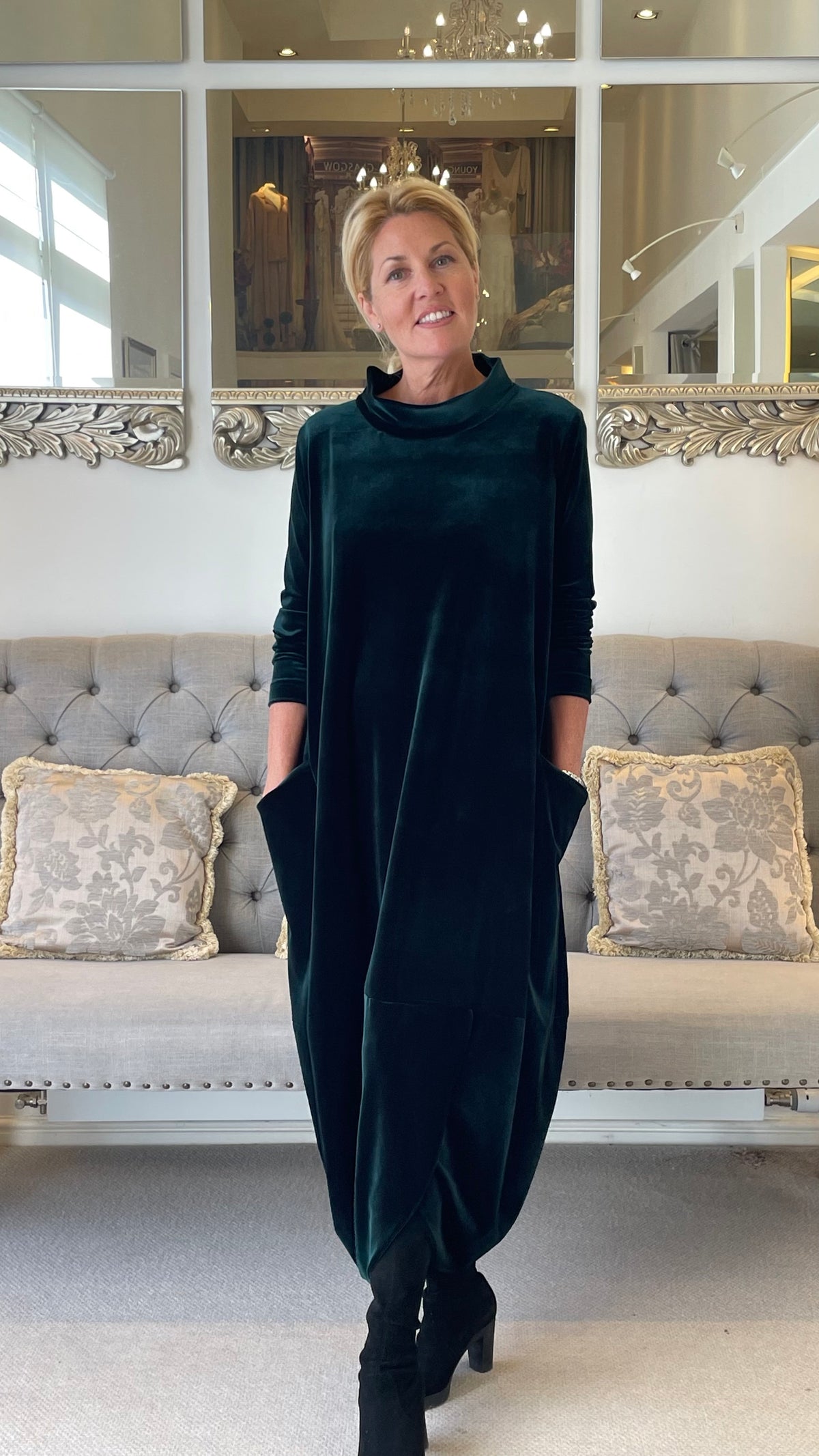 Casual Chic  - Dark Green Tulip Style Velvet Dress