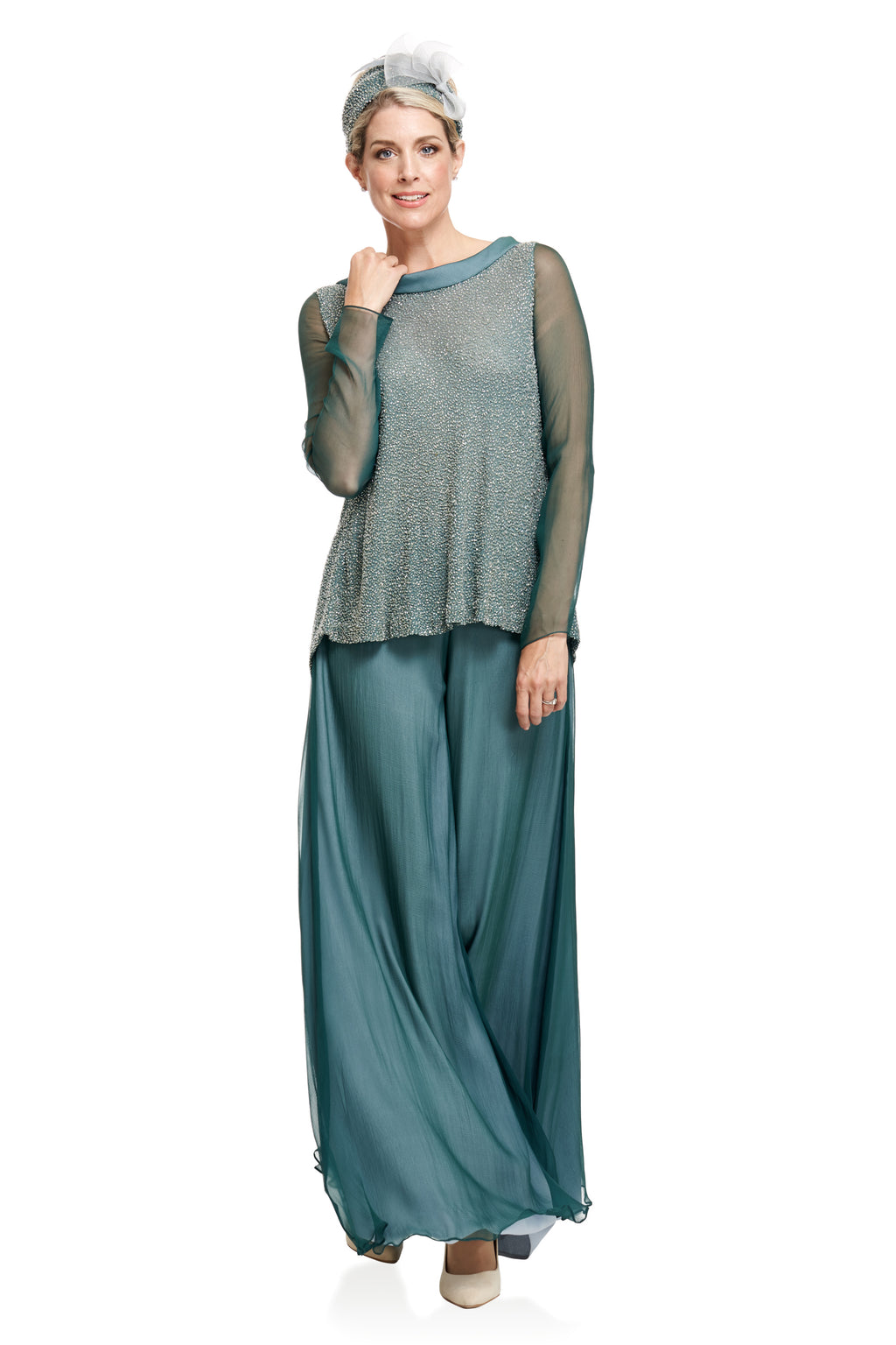 Occasion Wear - Georgette Beaded Silk Tunic and Palazzo Pants