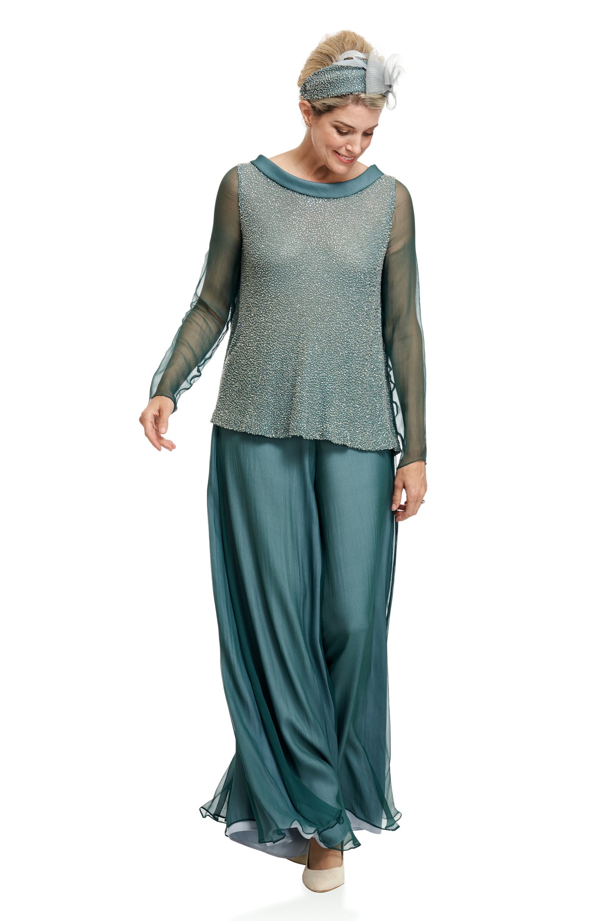 Occasion Wear - Georgette Beaded Silk Tunic and Palazzo Pants