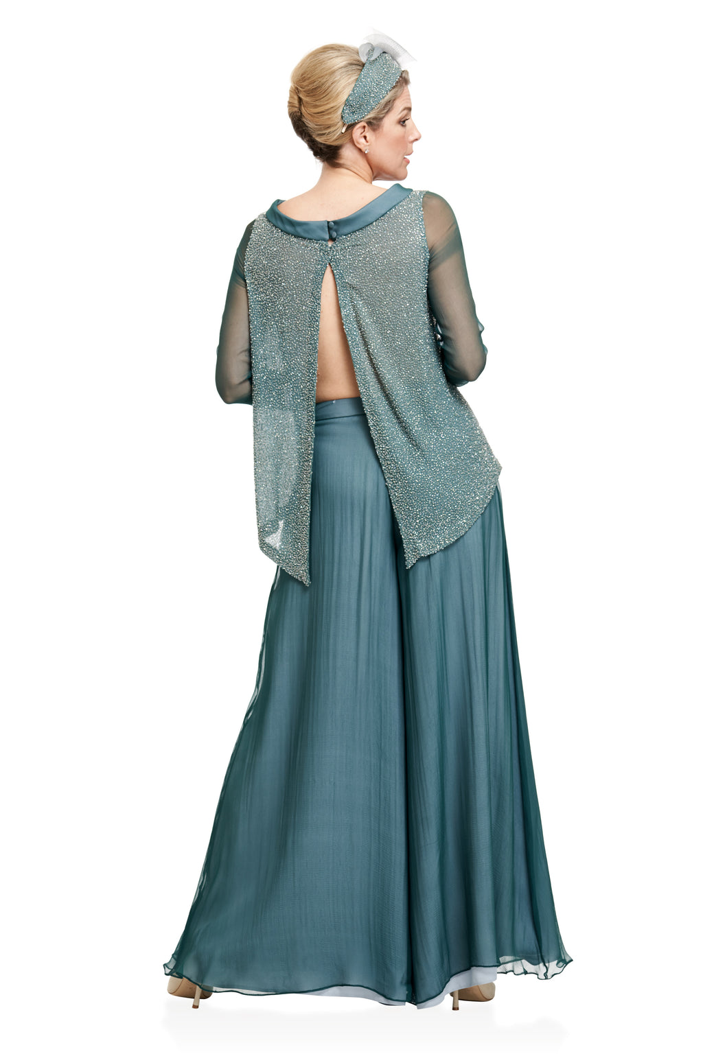 Occasion Wear - Georgette Beaded Silk Tunic and Palazzo Pants