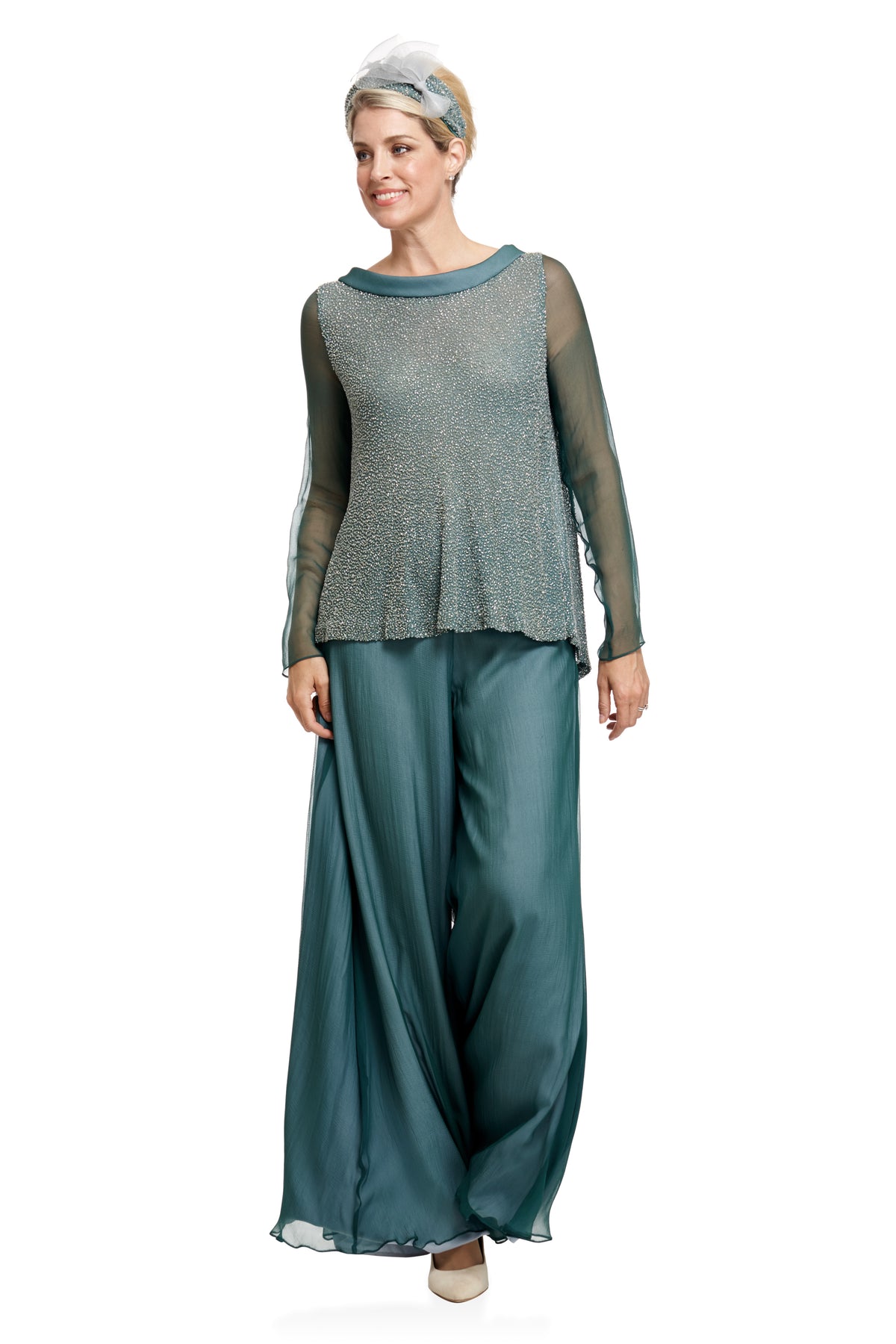 Georgette Beaded Silk Tunic and Palazzo Pants