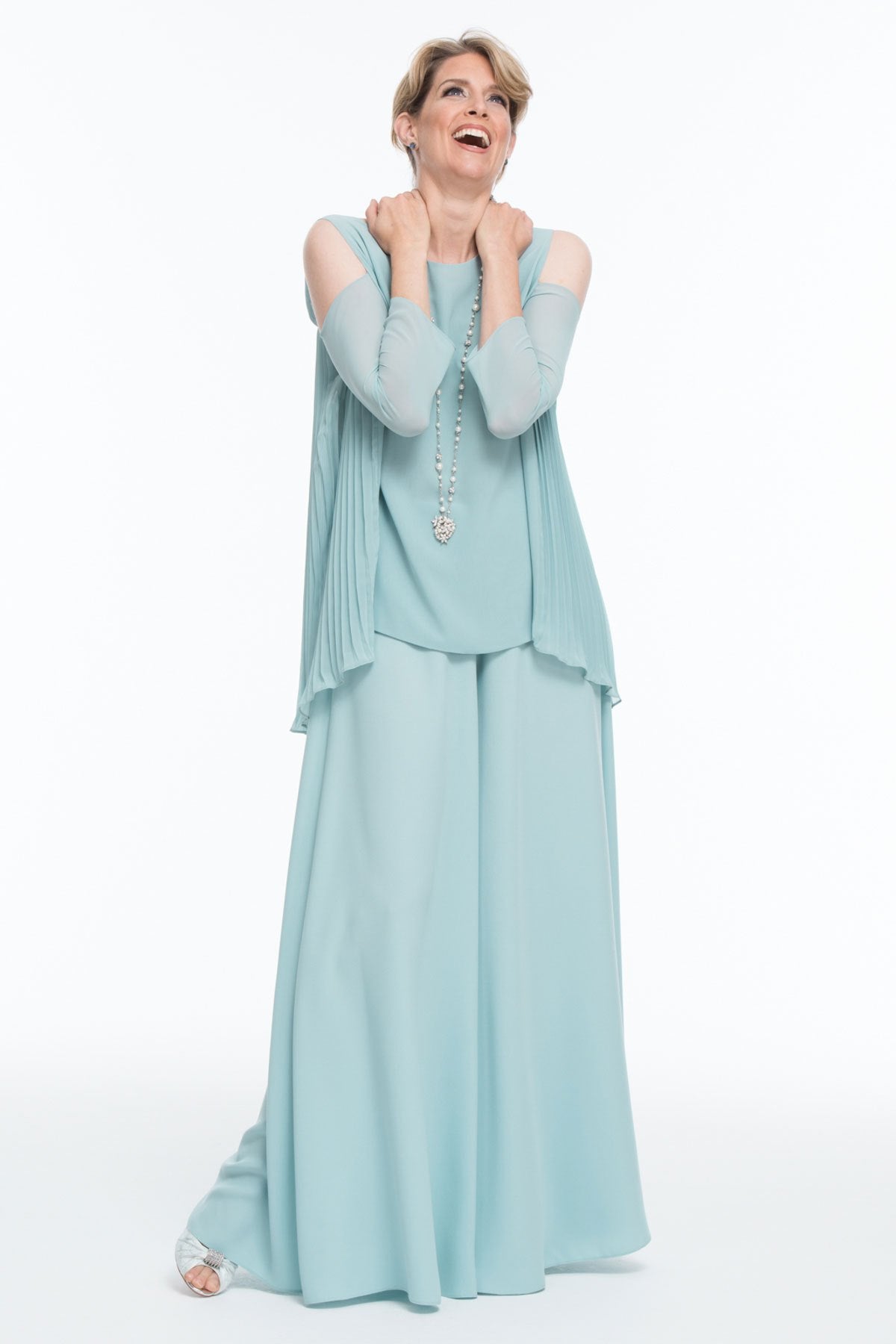 Occasion Wear - Georgette Palazzo Pants and Pleated Back Tunic