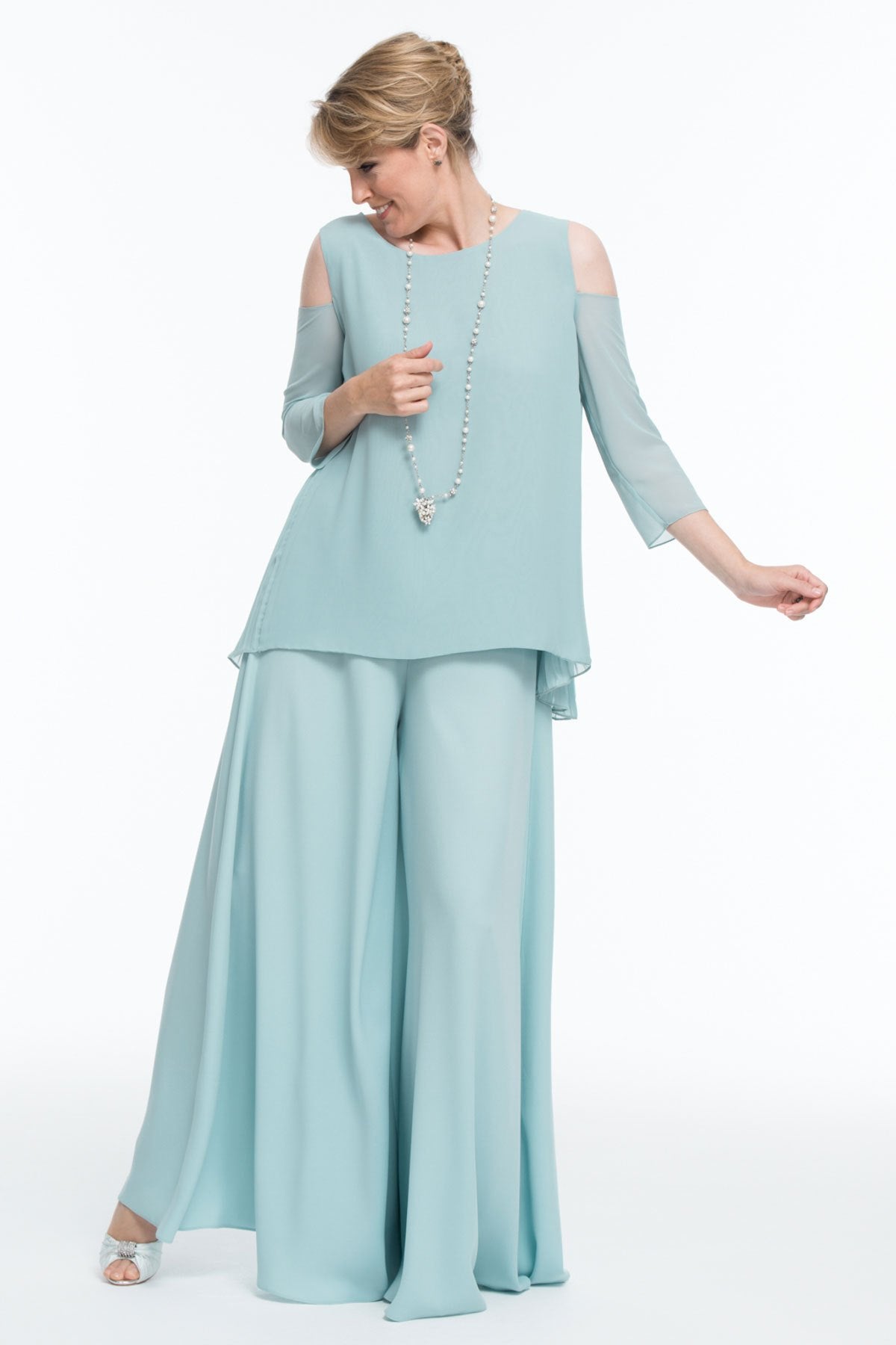 Occasion Wear - Georgette Palazzo Pants and Pleated Back Tunic